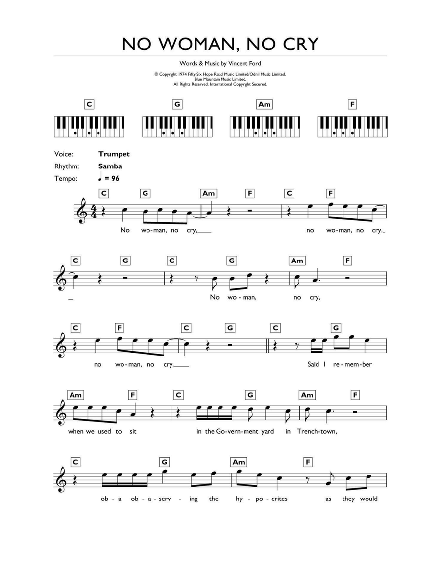 No Woman, No Cry Piano scores gallery preview page 1