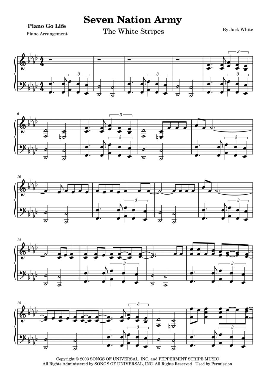 Seven Nation Army Piano Solo scores gallery preview page 1