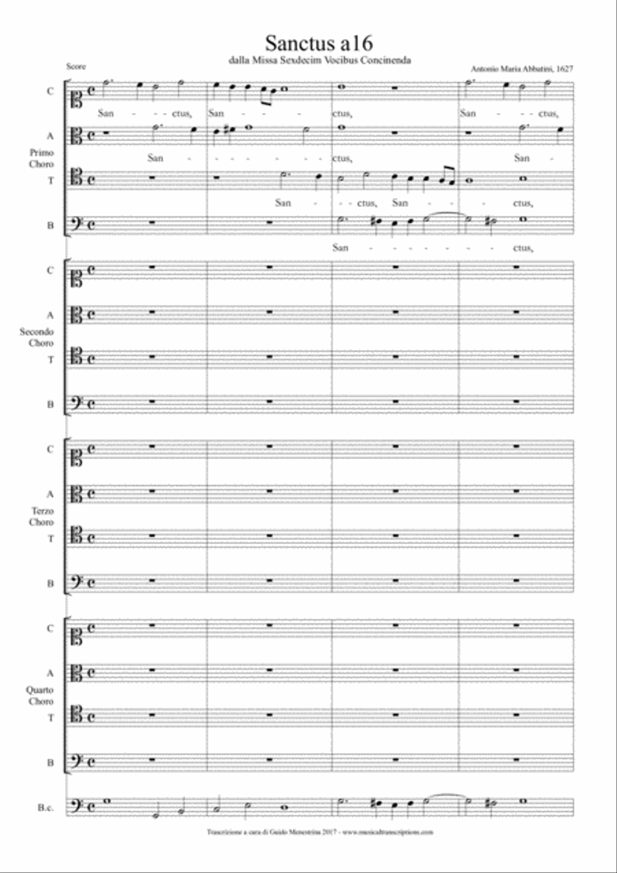 Antonio Maria Abbatini - Sanctus a 16 (1627) 4-Part scores gallery preview page 1