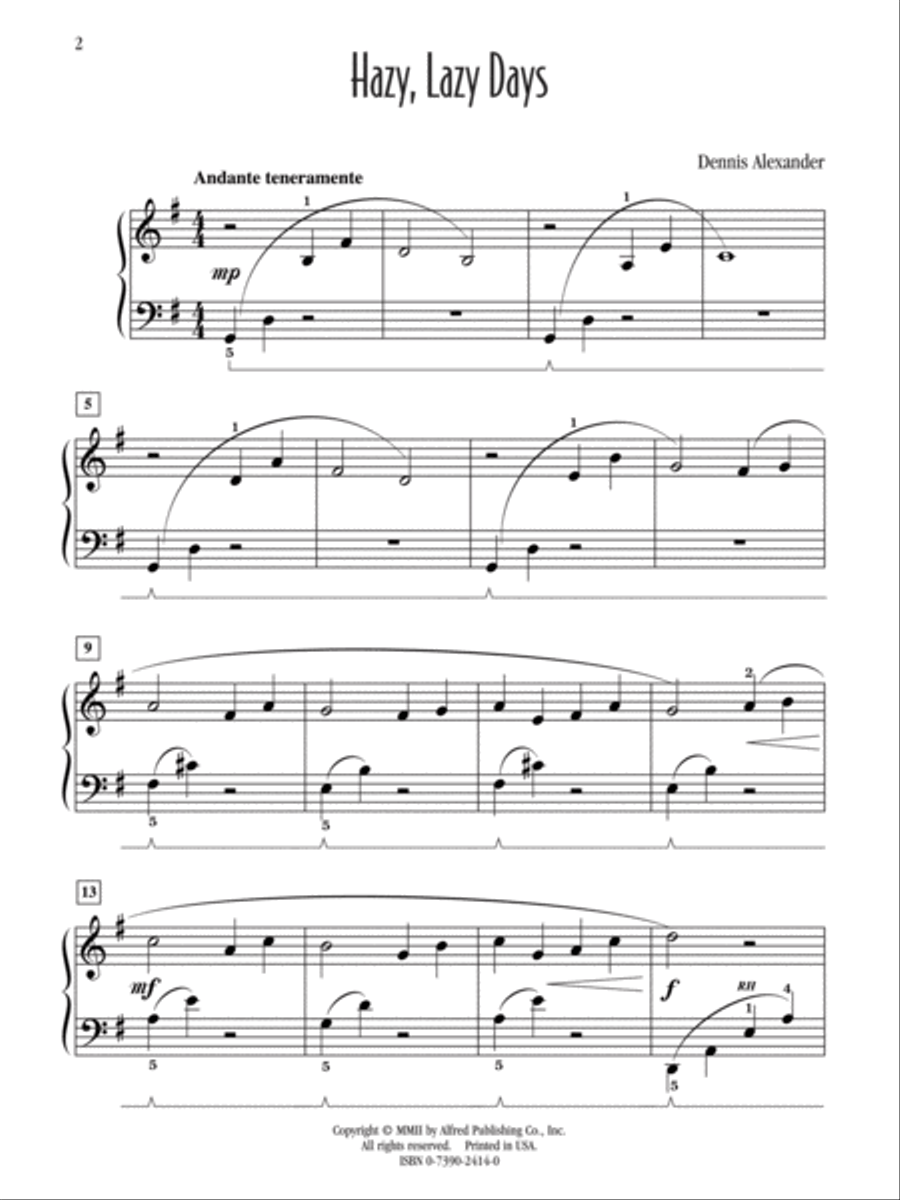 Hazy, Lazy Days Easy Piano scores gallery preview page 2