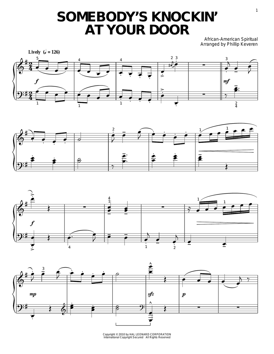 Somebody's Knockin' At Your Door (arr. Phillip Keveren) Piano Solo scores gallery preview page 1