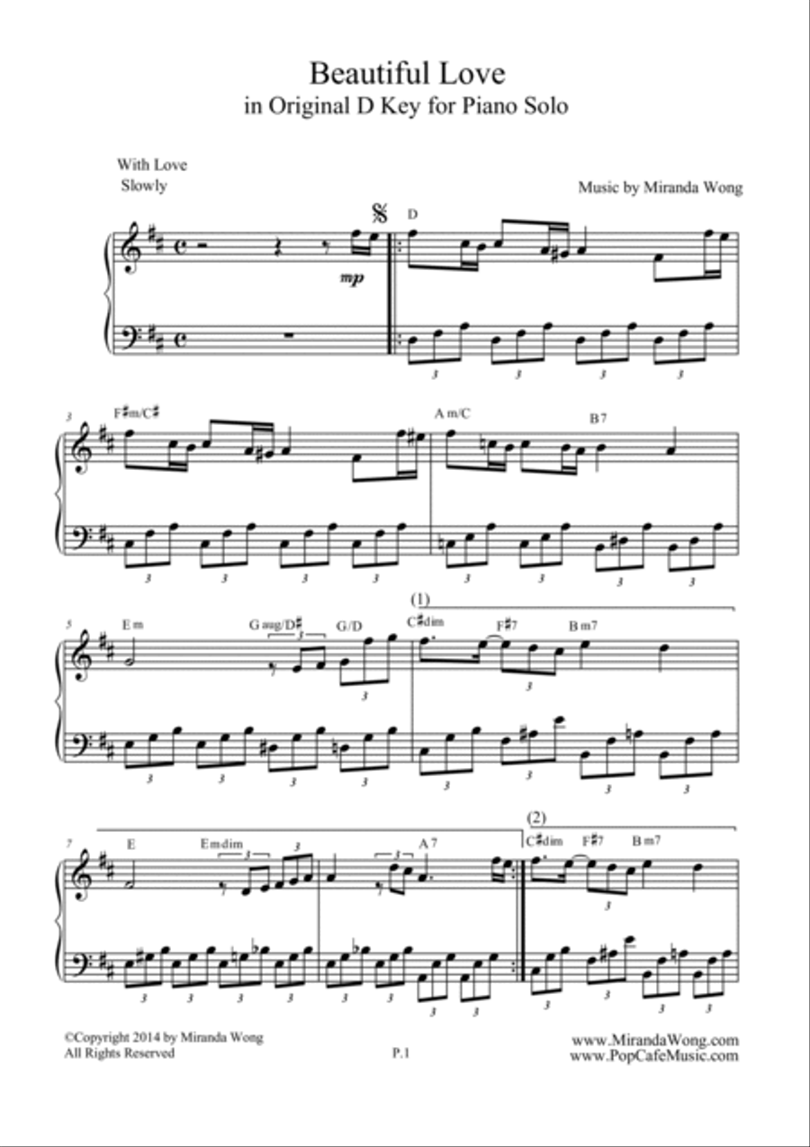 Beautiful Love - Wedding Piano Music by Miranda Wong 4-Part scores gallery preview page 2