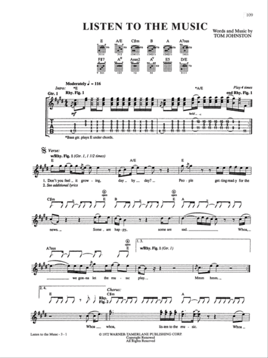 Listen To The Music Listen To The Music Guitar Tablature scores gallery preview page 1