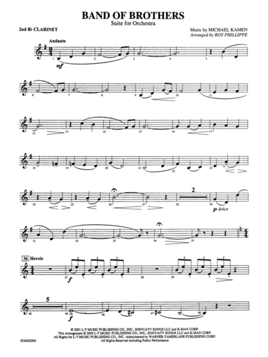 Band of Brothers: 2nd B-flat Clarinet Full Orchestra scores gallery preview page 1