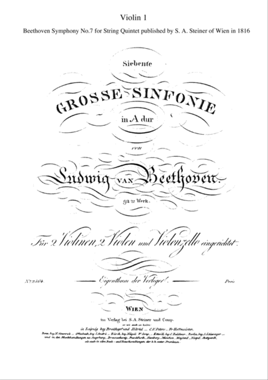 Beethoven Symphony No.7 all mvts. for String Quintet, CB091 String Quintet scores gallery preview page 2