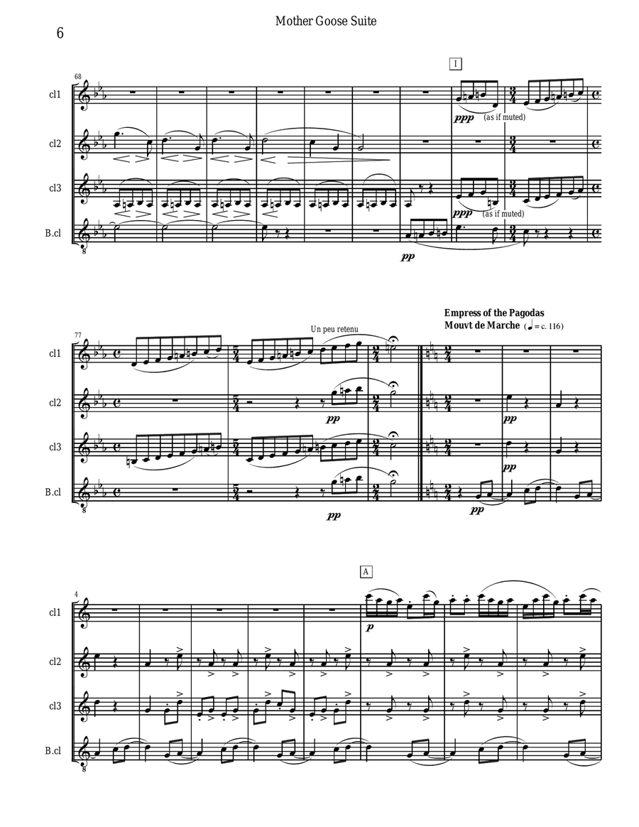 Ravel - Mother Goose Suite Selections for Clarinet Quartet Clarinet Quartet scores gallery preview page 6