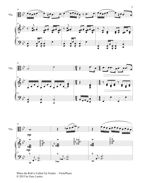 WHEN THE ROLL IS CALLED UP YONDER (Duet – Viola and Piano/Score and Parts) image number null