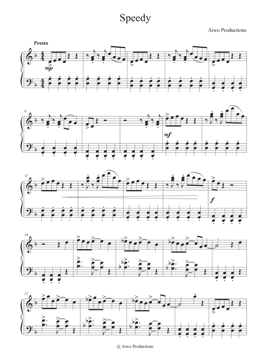 Speedy Piano Solo scores gallery preview page 1