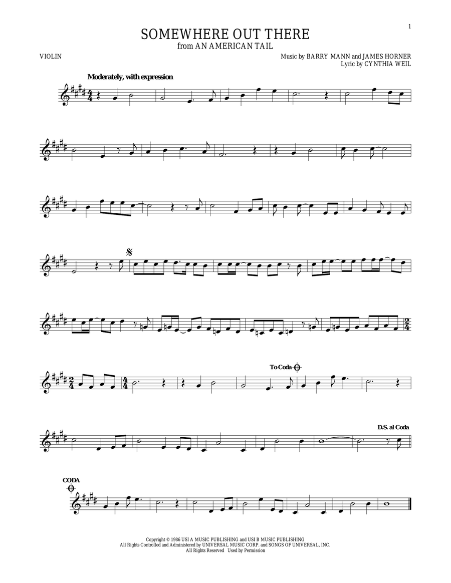Somewhere Out There Somewhere Out There Violin Solo scores gallery preview page 1