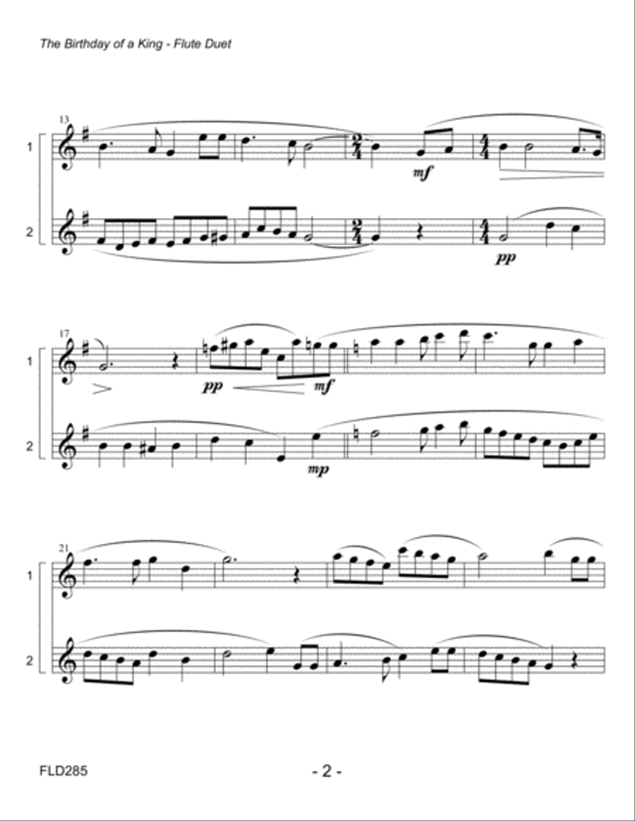 THE BIRTHDAY OF A KING - unaccompanied FLUTE DUET Flute Duet scores gallery preview page 2