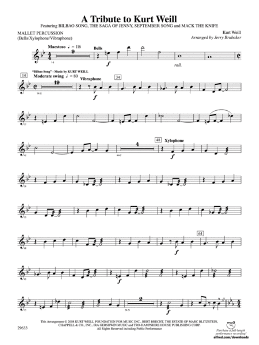 A Tribute to Kurt Weill: Mallets Concert Band scores gallery preview page 1