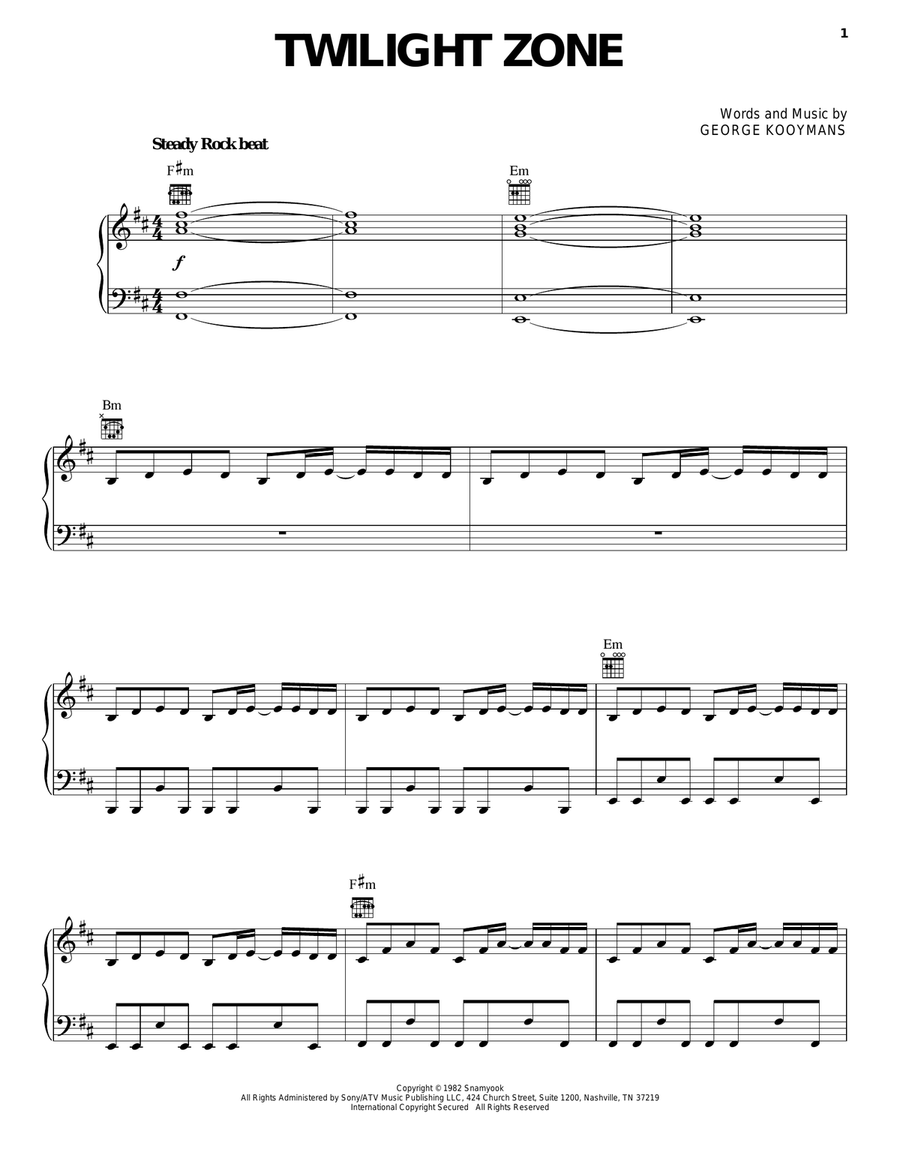 Twilight Zone Piano, Vocal, Guitar scores gallery preview page 1