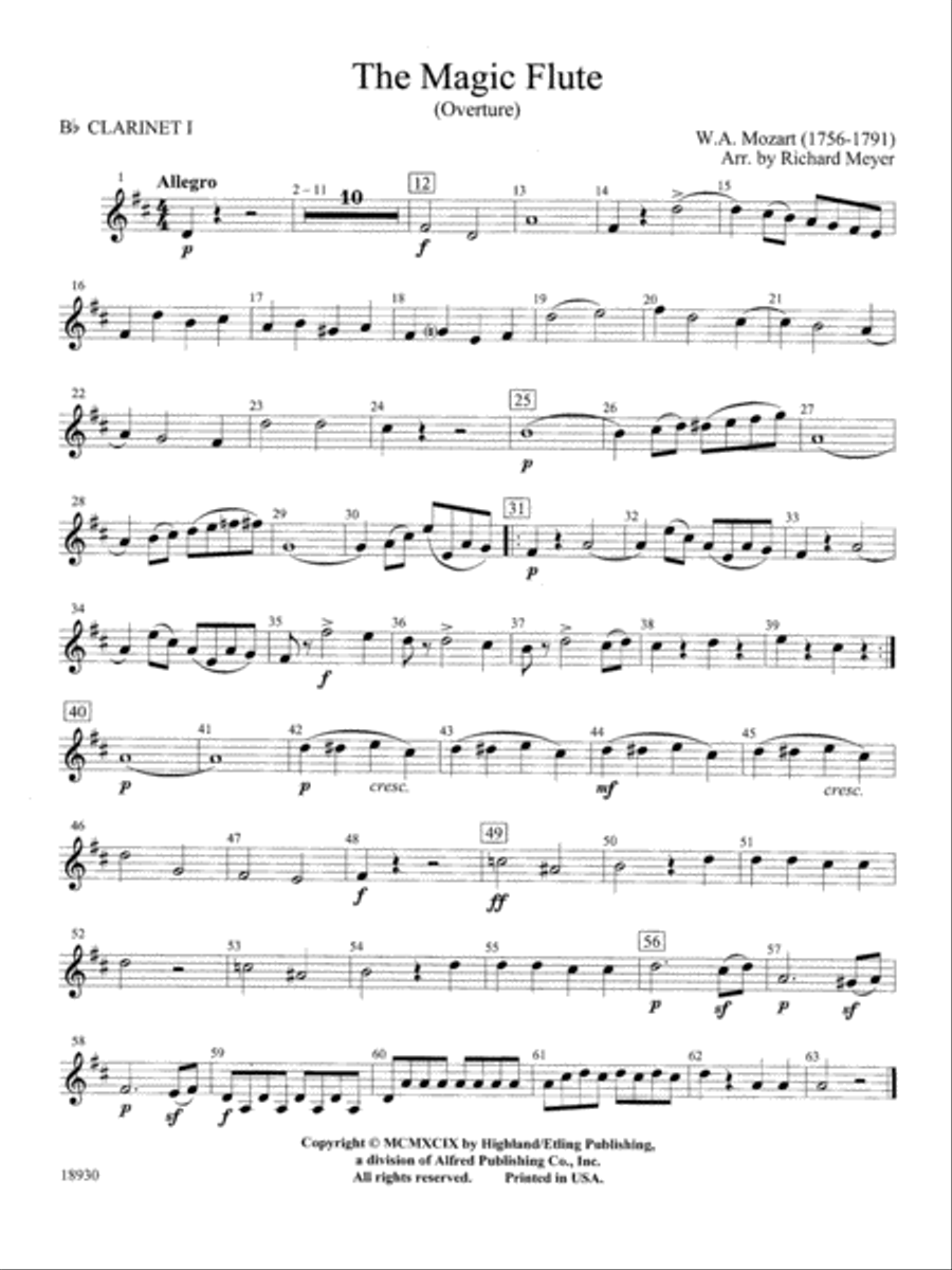 The Magic Flute (Overture): 1st B-flat Clarinet Full Orchestra scores gallery preview page 1
