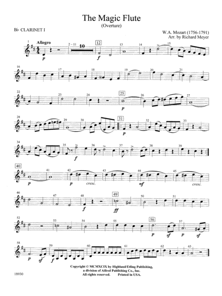 The Magic Flute (Overture): 1st B-flat Clarinet