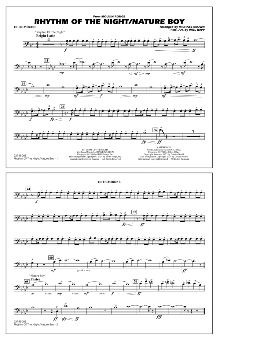 Rhythm of the Night / Nature Boy (from Moulin Rouge) - 1st Trombone Marching Band scores gallery preview page 1