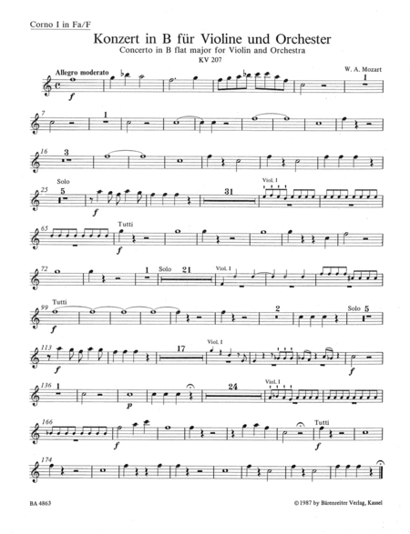Concerto for Violin and Orchestra, No. 1 B flat major, KV 207