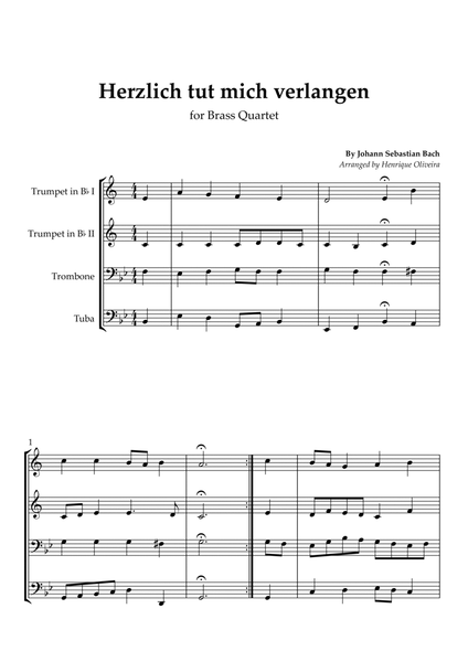Bach's Choral - "Herzlich tut mich verlangen" (Brass Quartet) image number null
