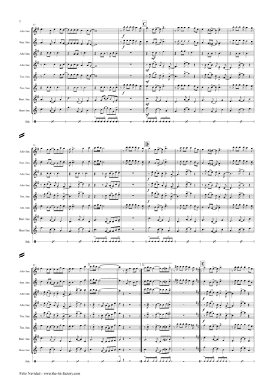 Feliz Navidad Saxophone Quintet scores gallery preview page 3