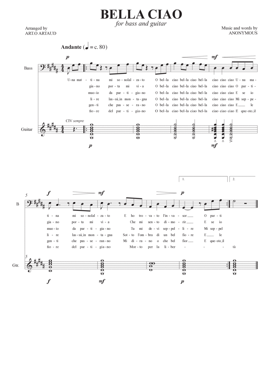 Bella Ciao Bass Voice scores gallery preview page 1