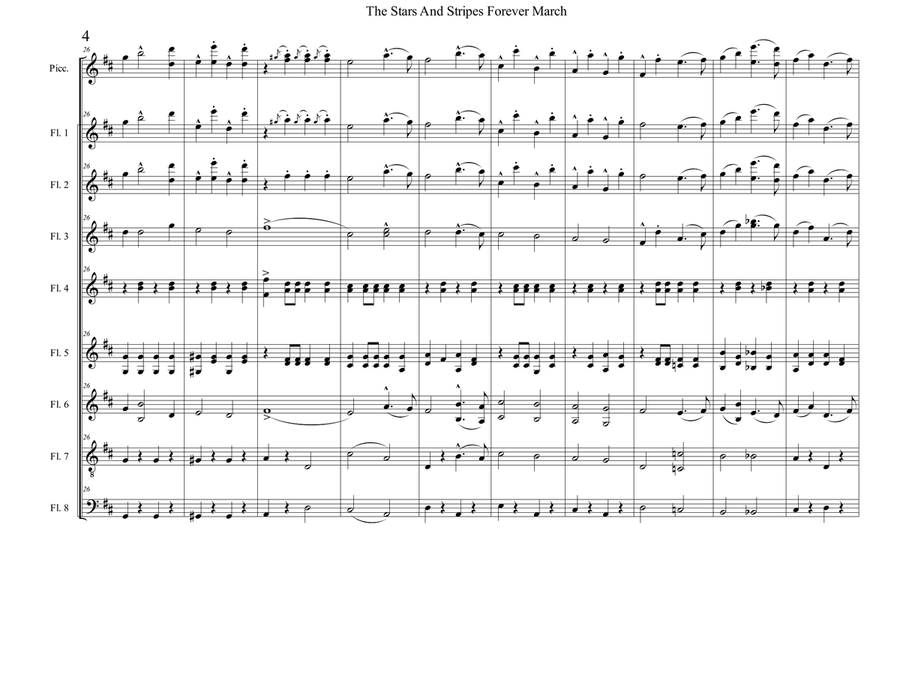 The Stars and Stripes Forever , the national march by Sousa, for flute choir / flute ensemble Flute Choir scores gallery preview page 5