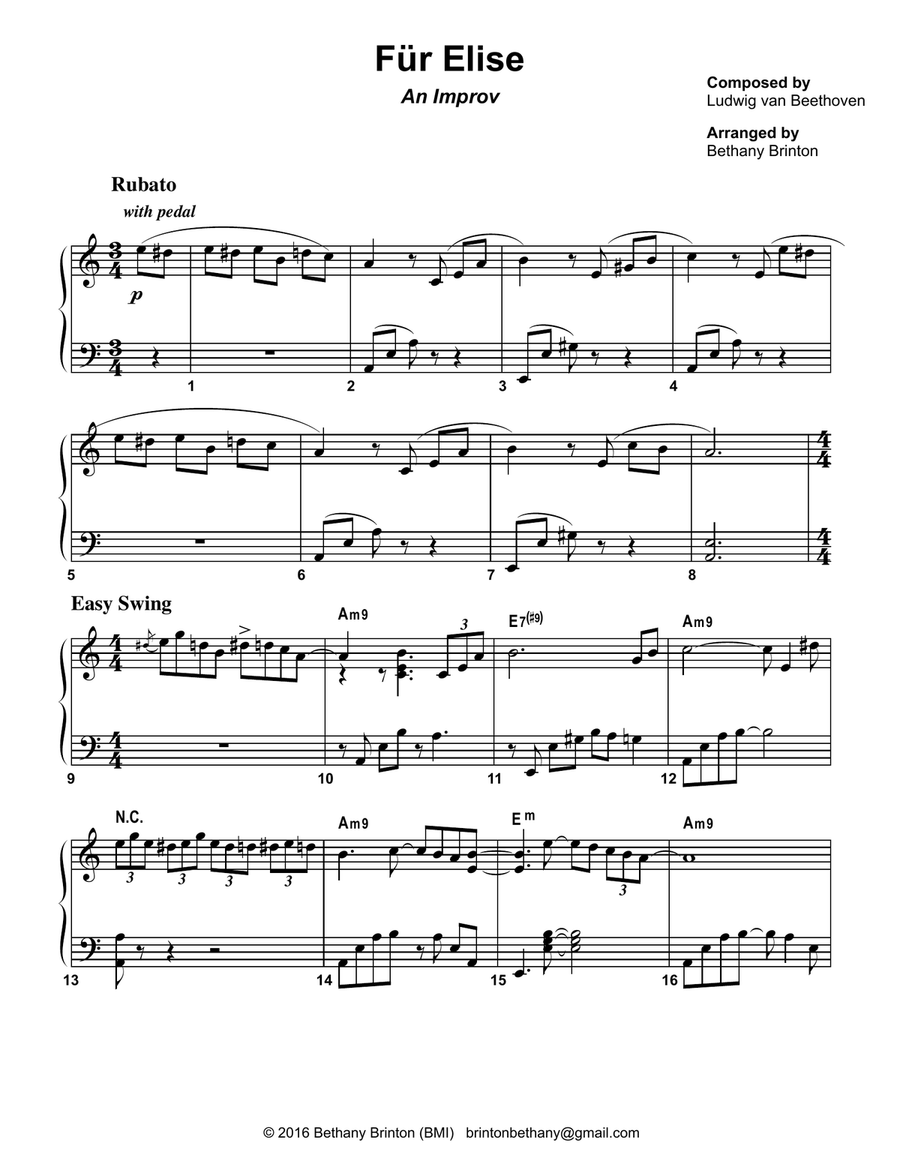 Für Elise - A Jazz Improv Piano Solo scores gallery preview page 1