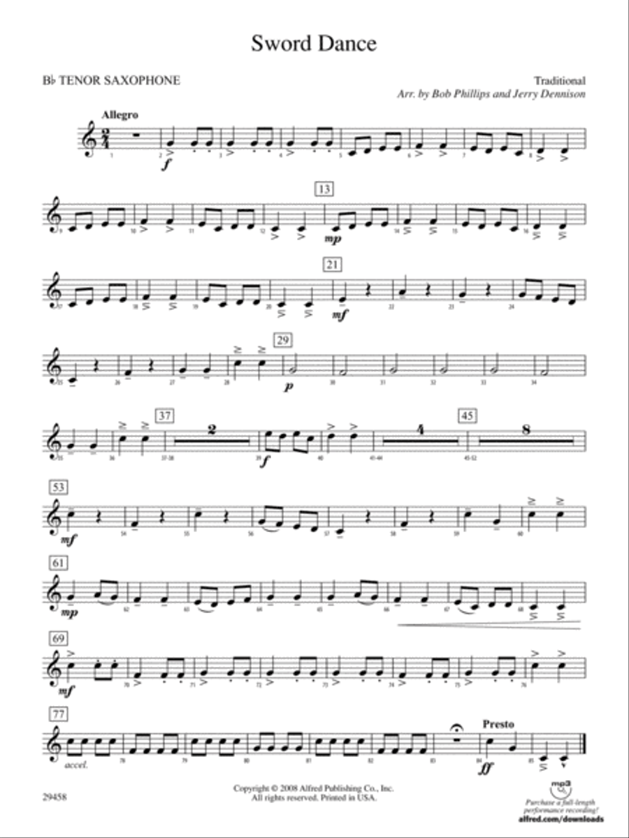 Sword Dance: B-flat Tenor Saxophone Concert Band scores gallery preview page 1