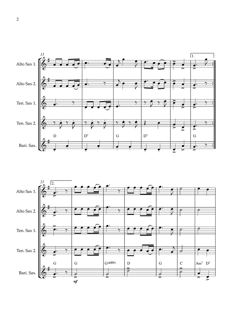 Joy To The World Sax quintet intermediate Saxophone Quintet scores gallery preview page 2