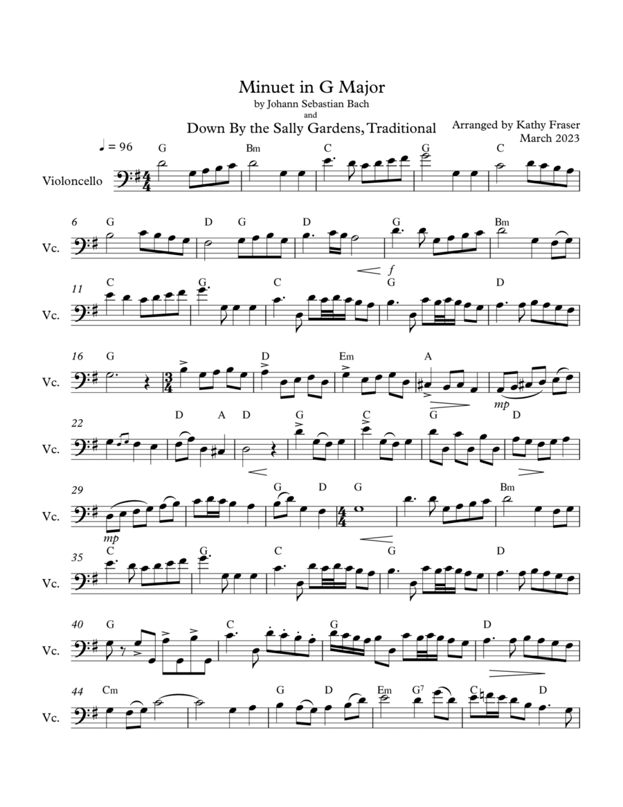 Minuet in G Major With a Twist for Cello Solo (and Optional Guitar) image number null