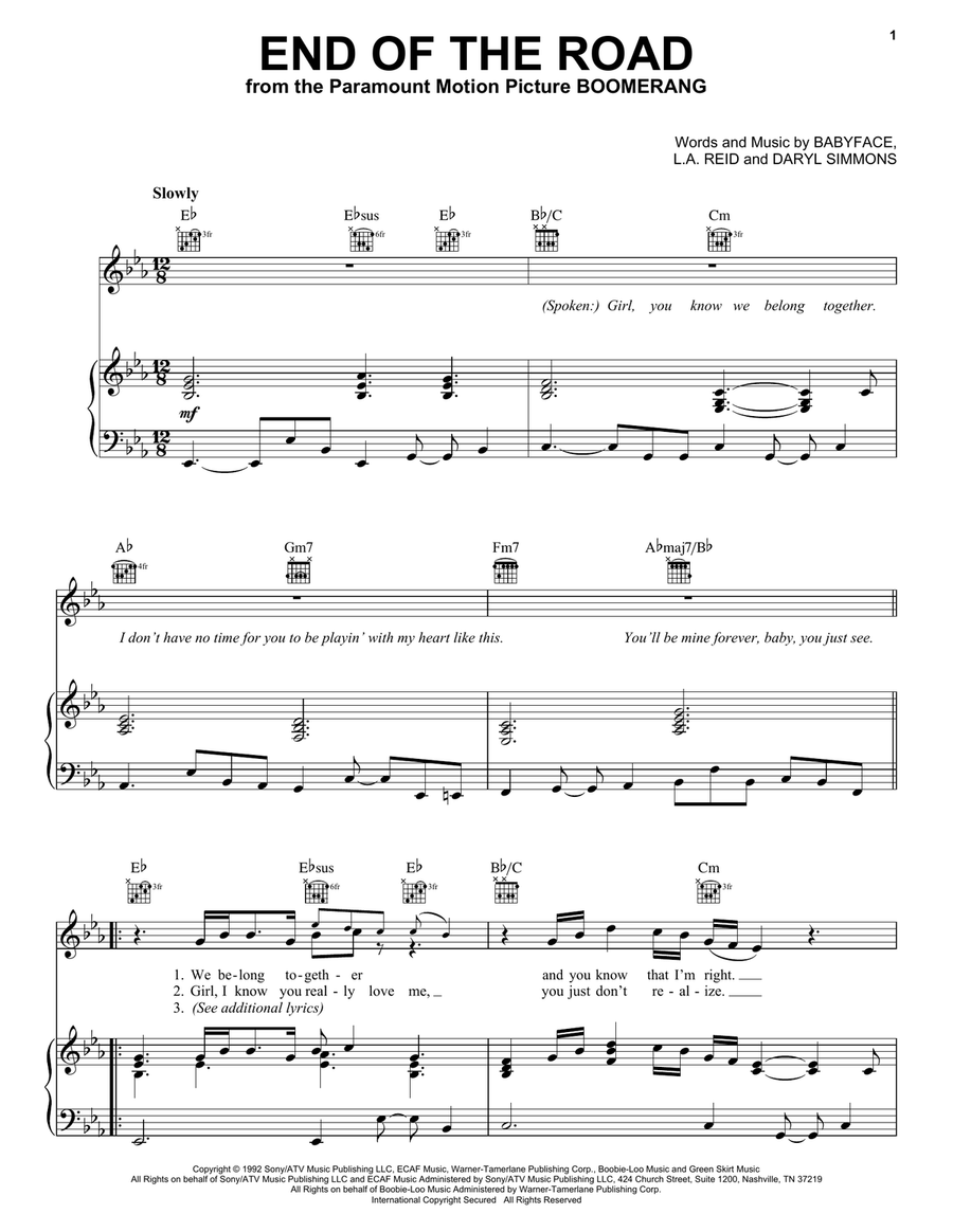 End Of The Road Piano, Vocal, Guitar scores gallery preview page 1