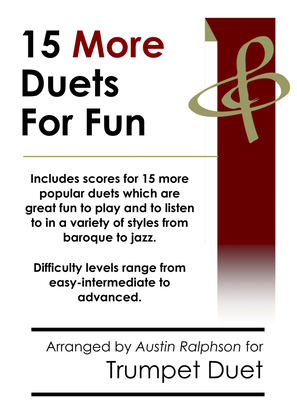 Book cover for 15 More Trumpet Duets for Fun (popular classics volume 2) - various levels
