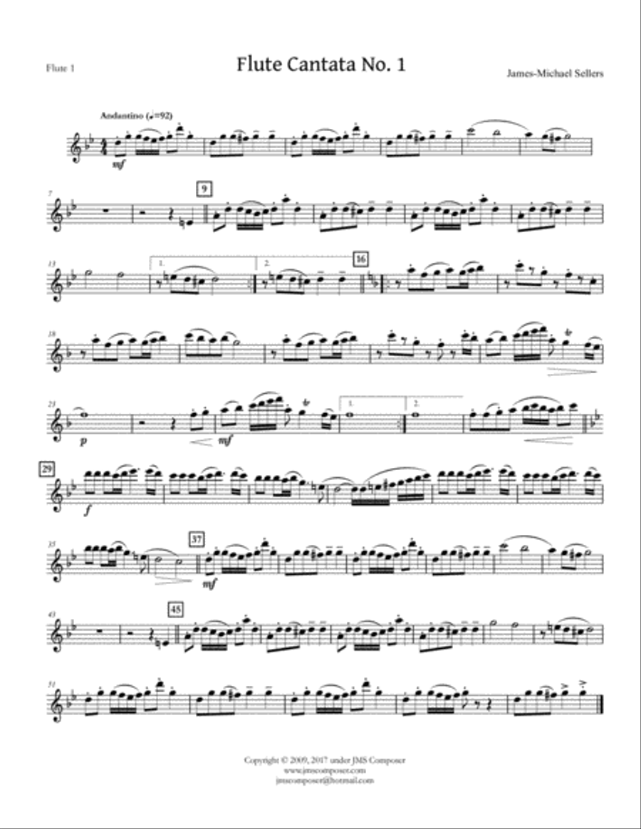 Cantata No. 1 for Flute Quartet or Ensemble Flute Quartet scores gallery preview page 5