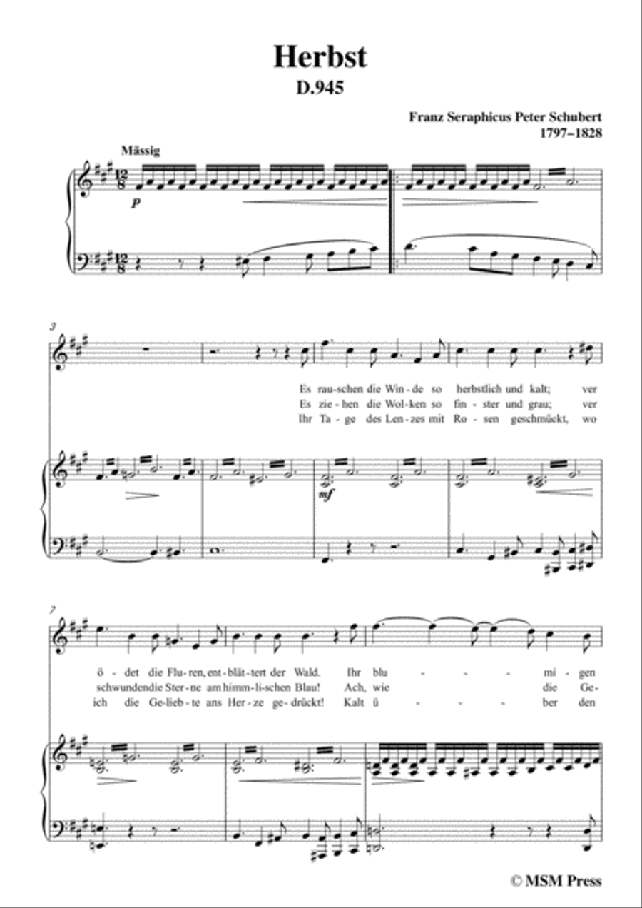 Schubert-Herbst(Autumn),in f sharp minor,D.945,for Voice and Piano Voice Solo scores gallery preview page 3