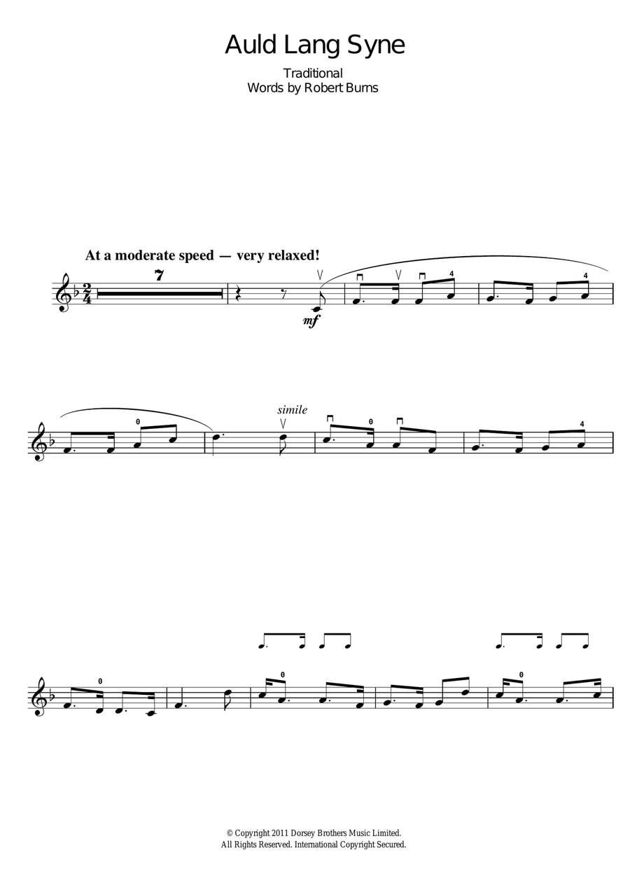 Auld Lang Syne Auld Lang Syne Violin Solo scores gallery preview page 1