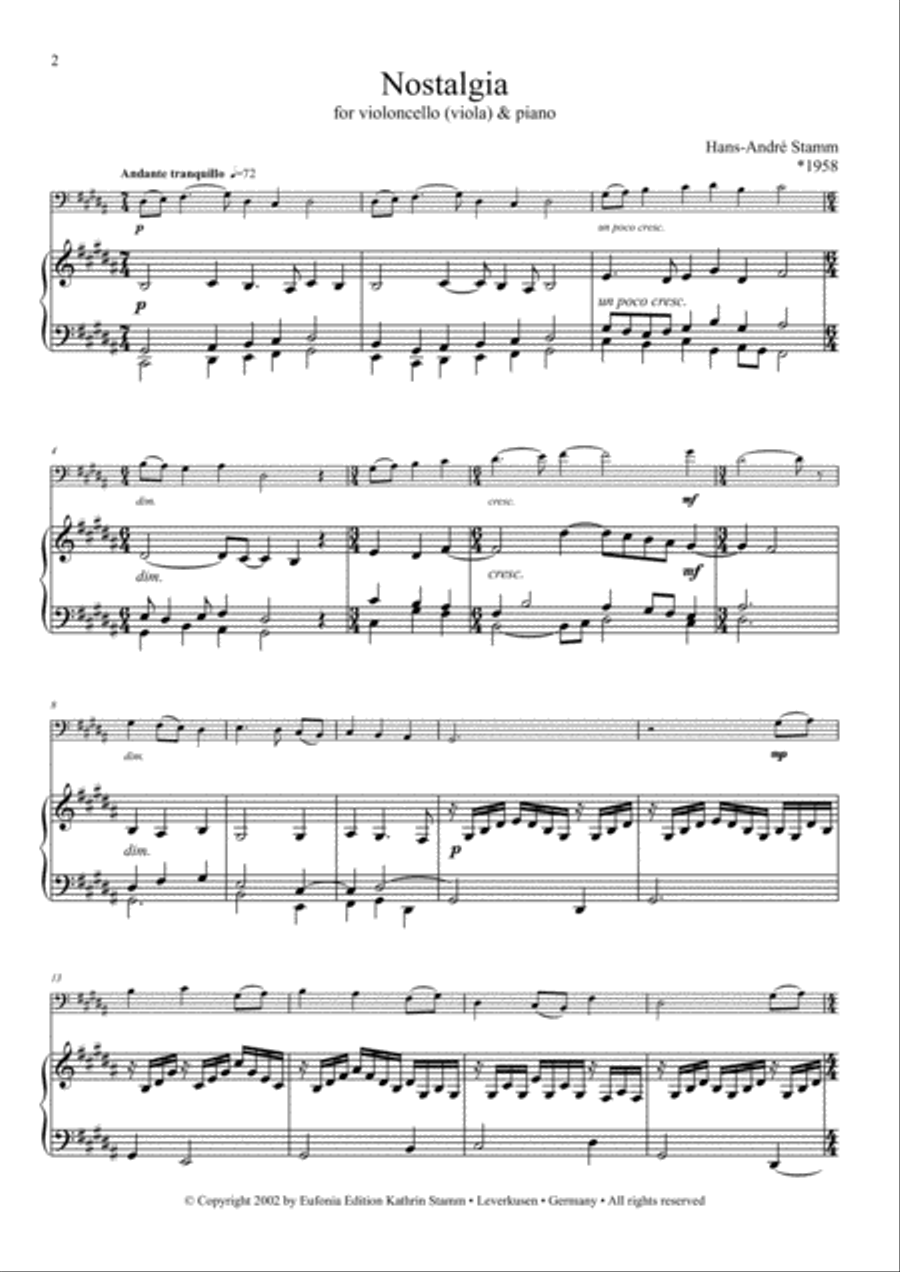 Nostalgia for Cello (or Viola) and Piano String Duet scores gallery preview page 2
