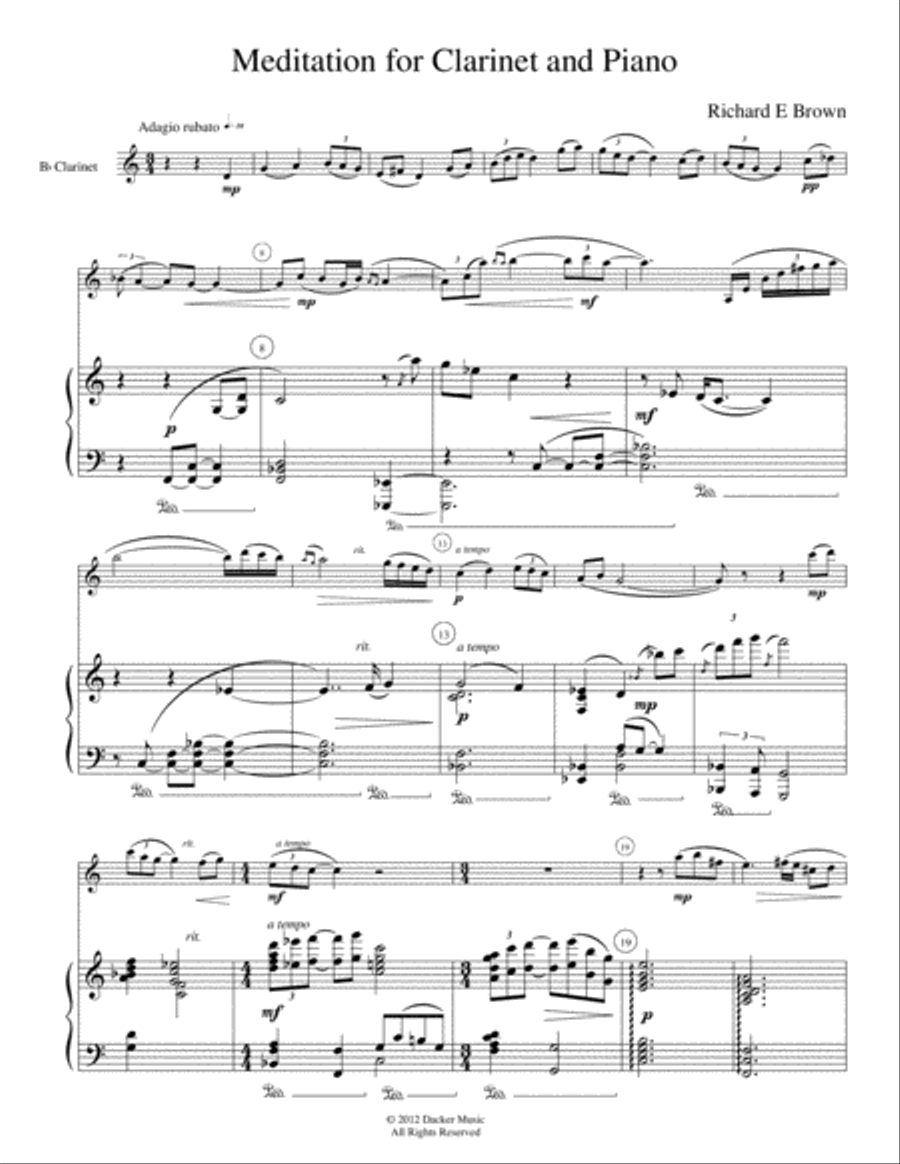 Meditation for Clarinet and Piano Clarinet Solo scores gallery preview page 2