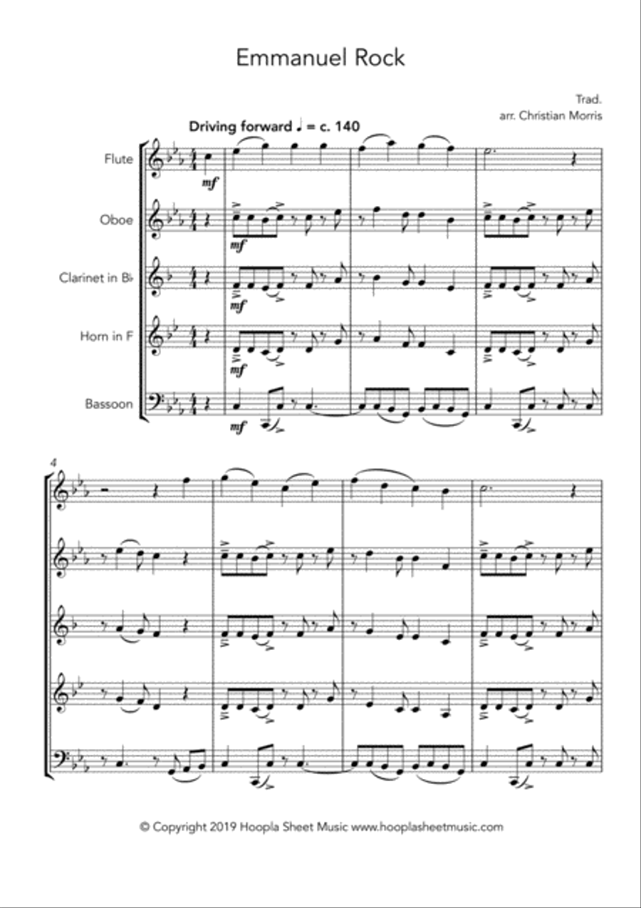 Emmanuel Rock (O Come, O Come Emmanuel) Woodwind Quintet scores gallery preview page 1