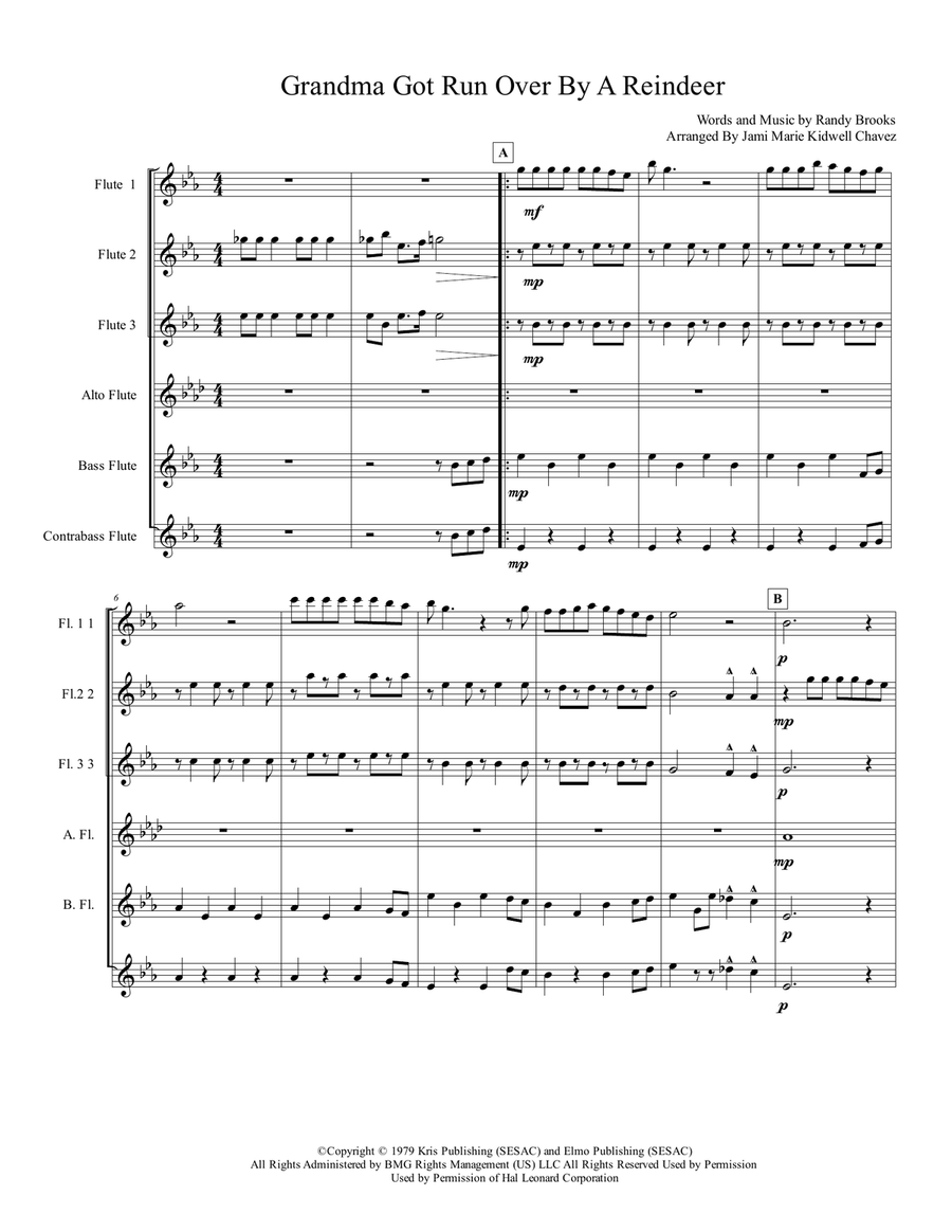 Grandma Got Run Over By A Reindeer Flute Choir scores gallery preview page 2