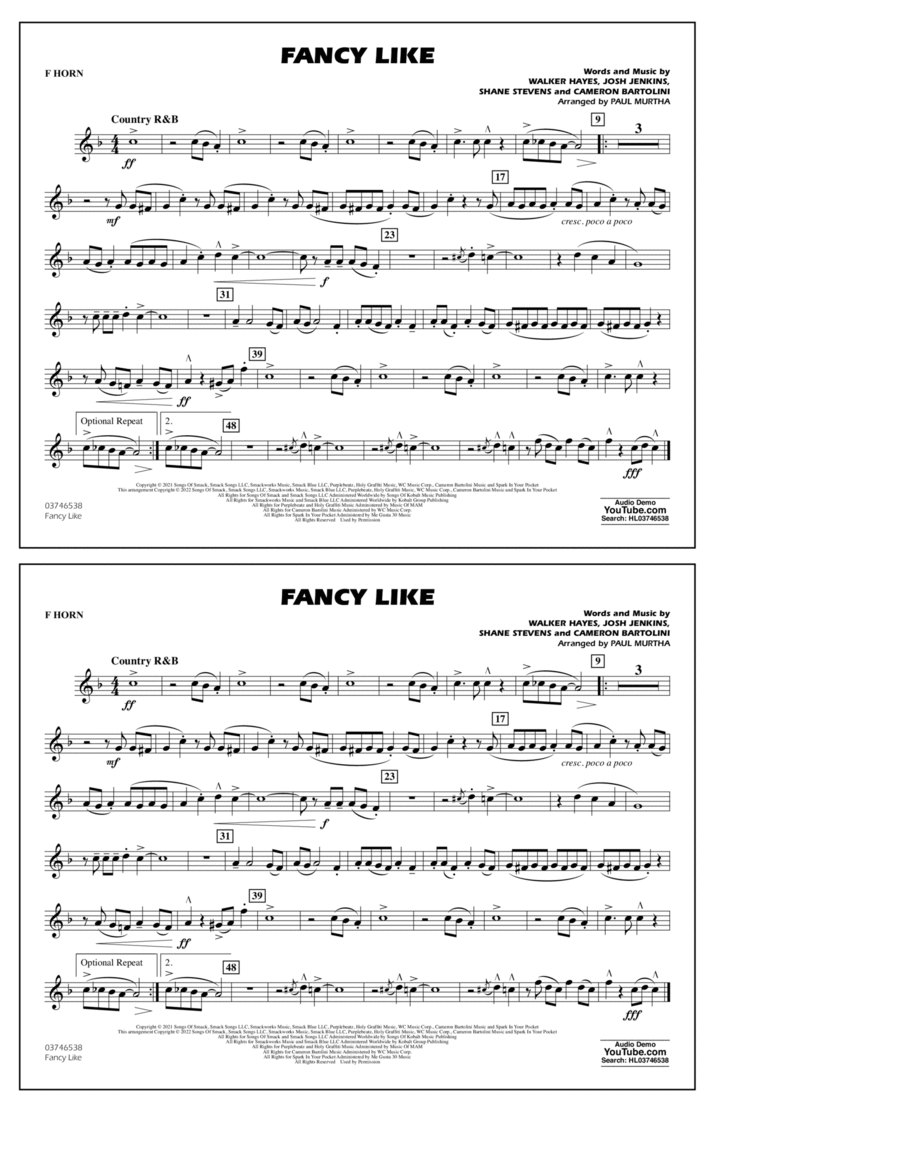 Fancy Like (arr. Paul Murtha) - F Horn