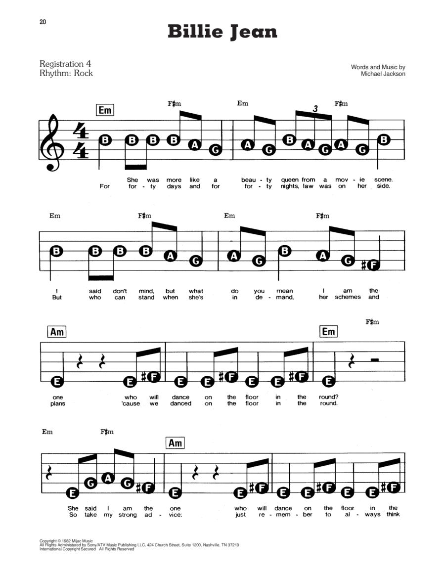 Billie Jean Electronic Keyboard scores gallery preview page 1