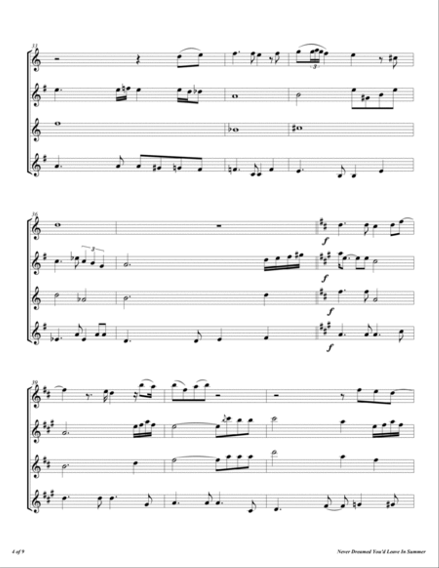 Never Dreamed You'd Leave In Summer Woodwind Quartet scores gallery preview page 5