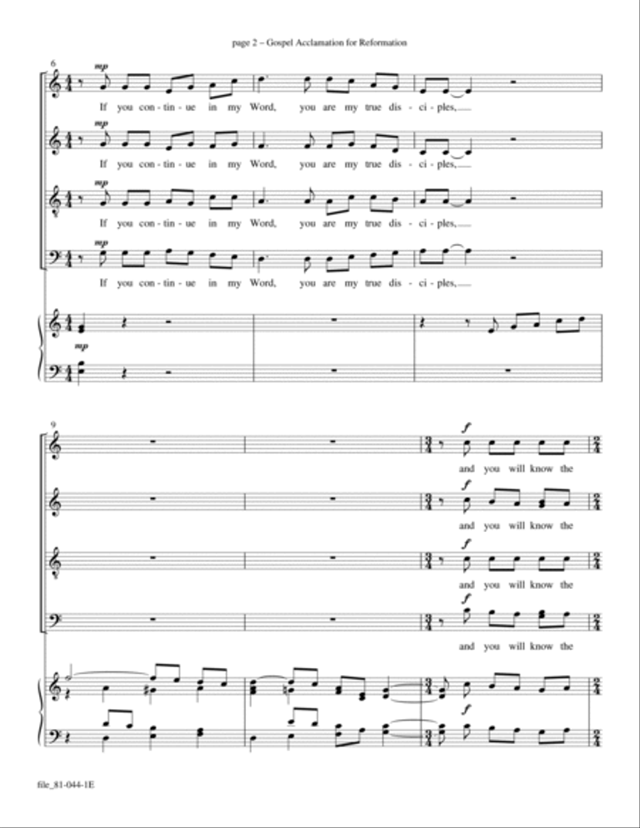Gospel Acclamation for Reformation 4-Part scores gallery preview page 2
