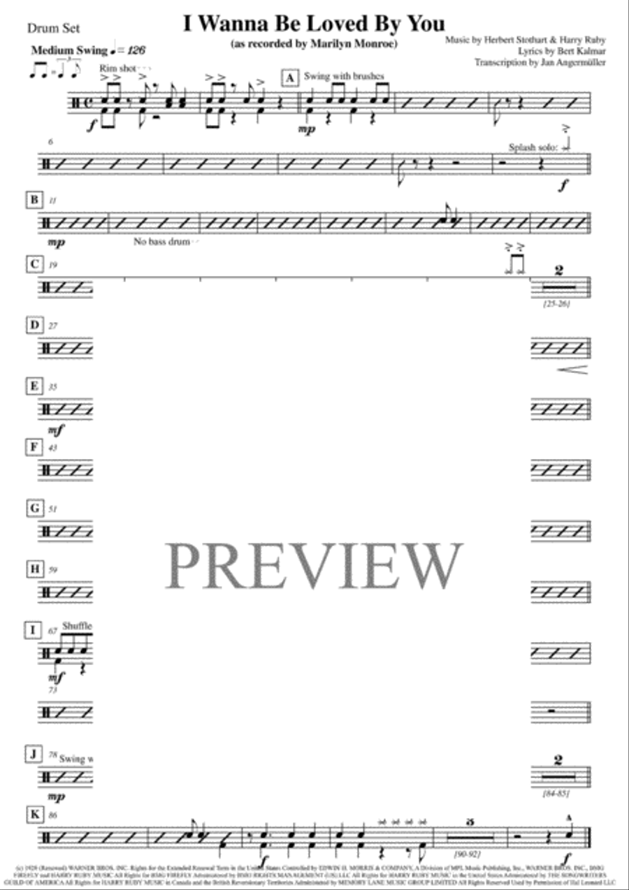 I Wanna Be Loved By You from GOOD BOY Drum Set scores gallery preview page 1