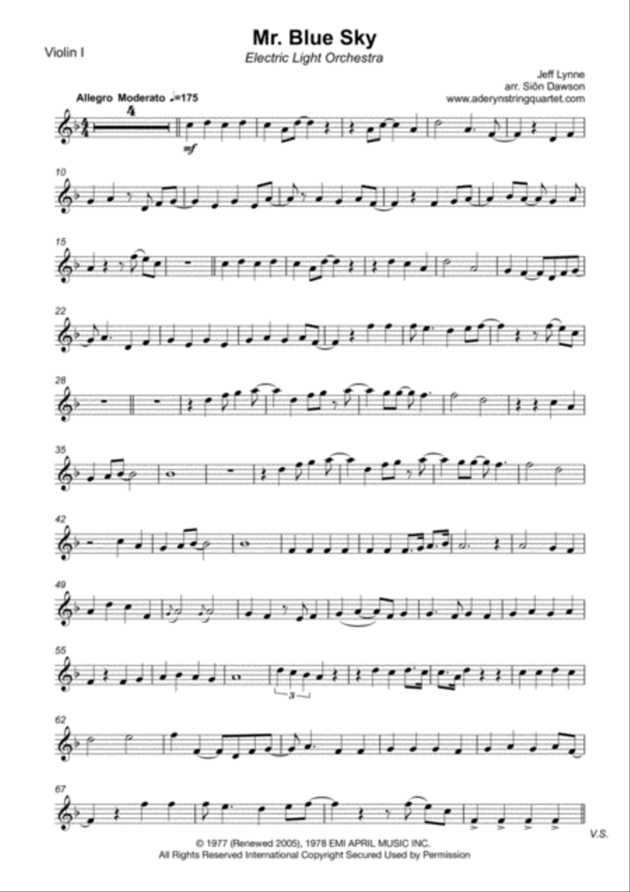 Mr. Blue Sky String Quartet scores gallery preview page 1