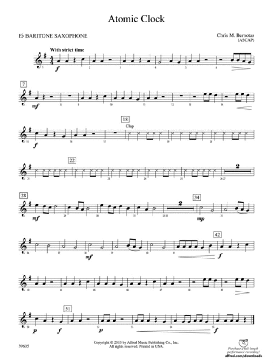 Atomic Clock: E-flat Baritone Saxophone Concert Band scores gallery preview page 1