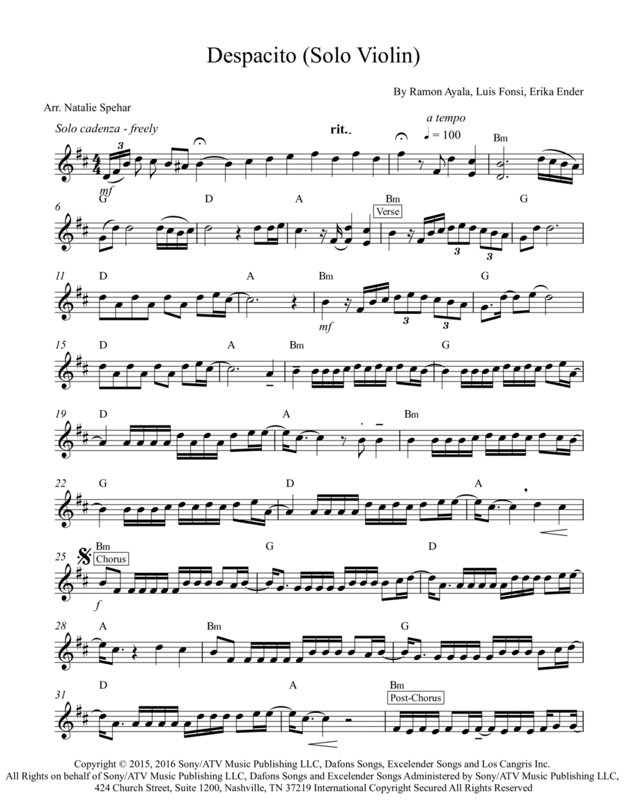 Despacito Violin Solo scores gallery preview page 1