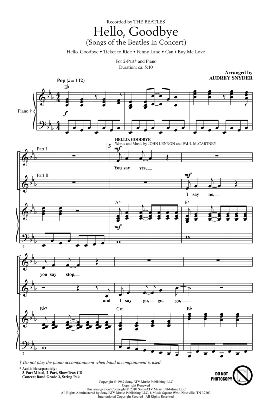 Hello, Goodbye (Songs Of The Beatles In Concert) 2-Part scores gallery preview page 1