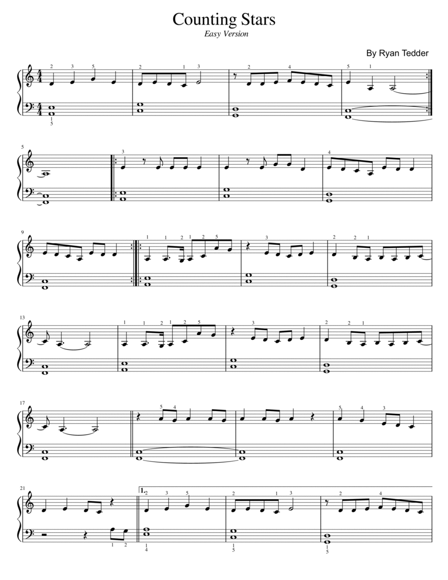 Counting Stars Easy Piano scores gallery preview page 1