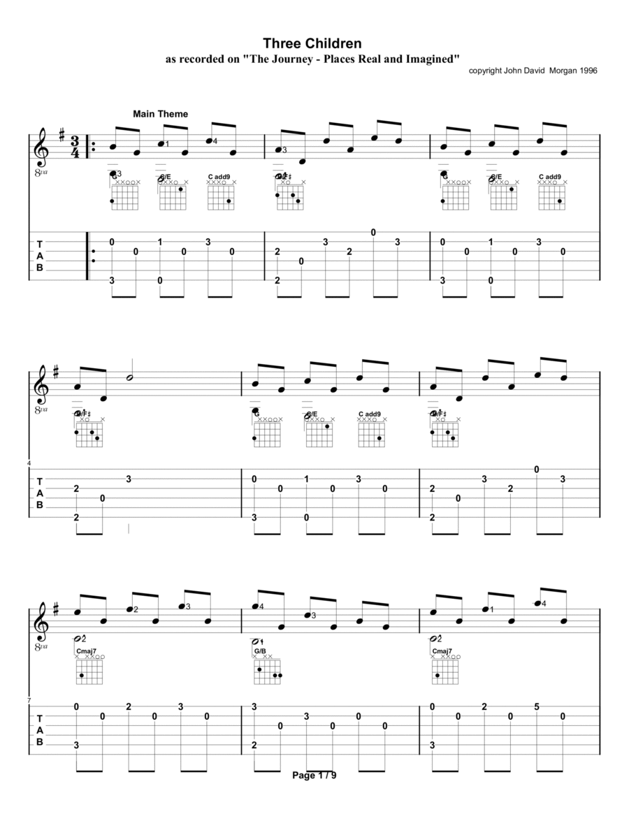 Three Children as recorded on The Journey - Places Real and Imagined Acoustic Guitar scores gallery preview page 1