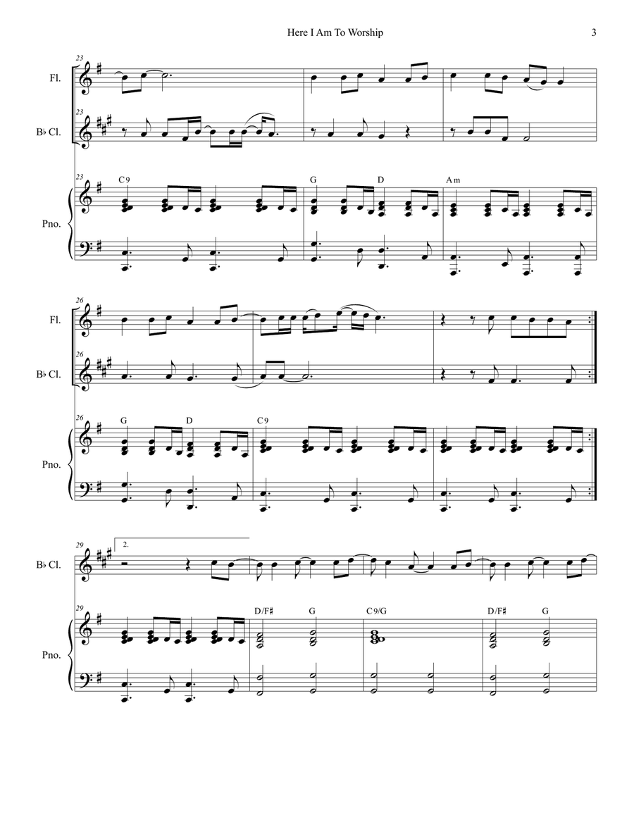 Here I Am To Worship Woodwind Duet scores gallery preview page 3