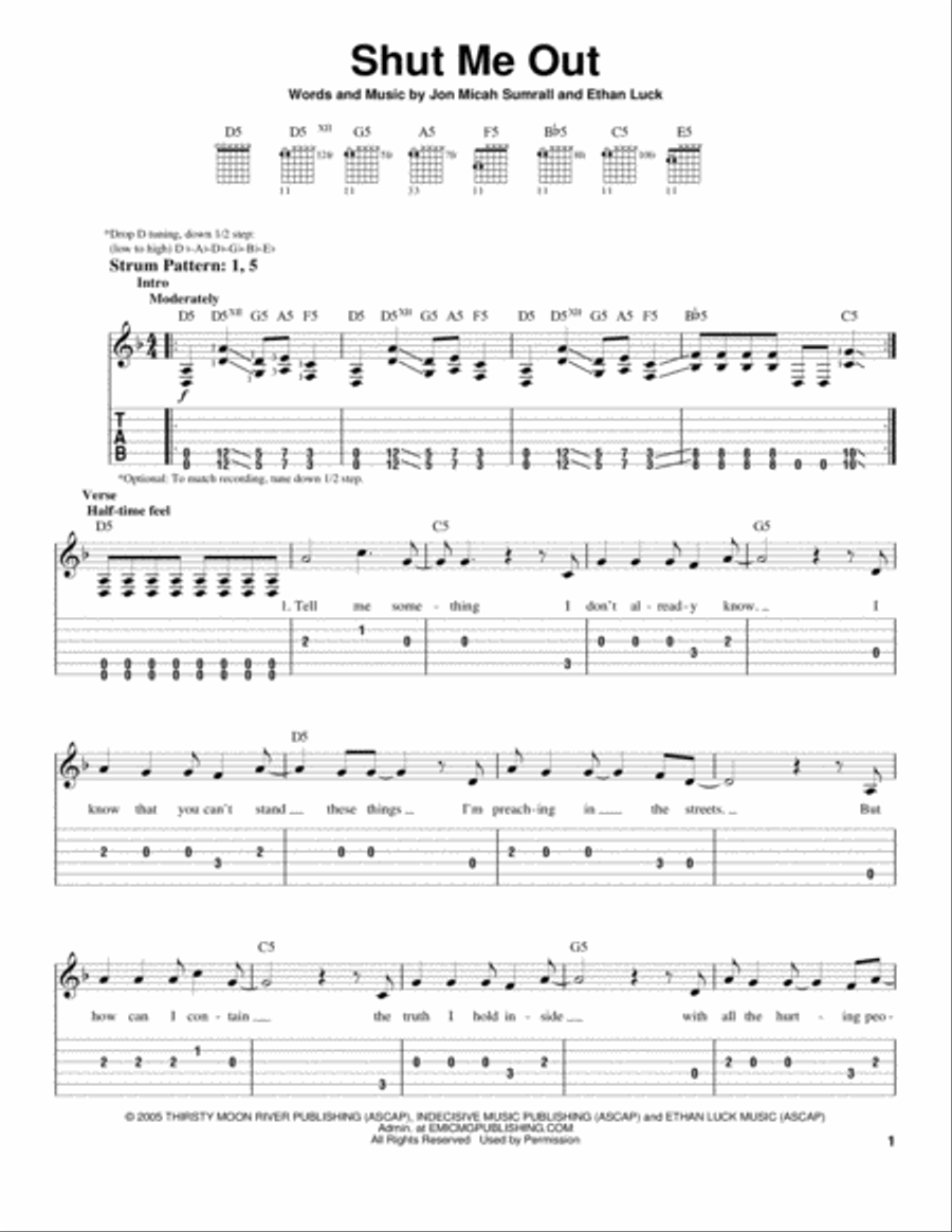 Shut Me Out Acoustic Guitar scores gallery preview page 1
